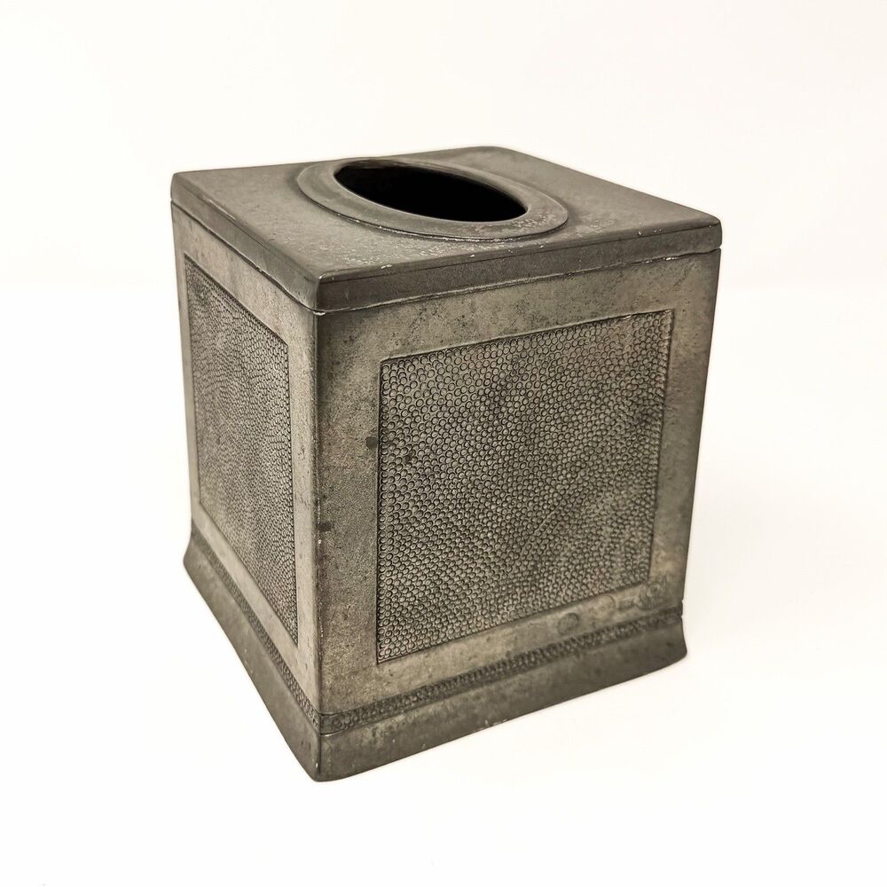 Vintage Labrazel Italian Pewter Tissue Box Cover Hand Tooled Luxury Bath Decor